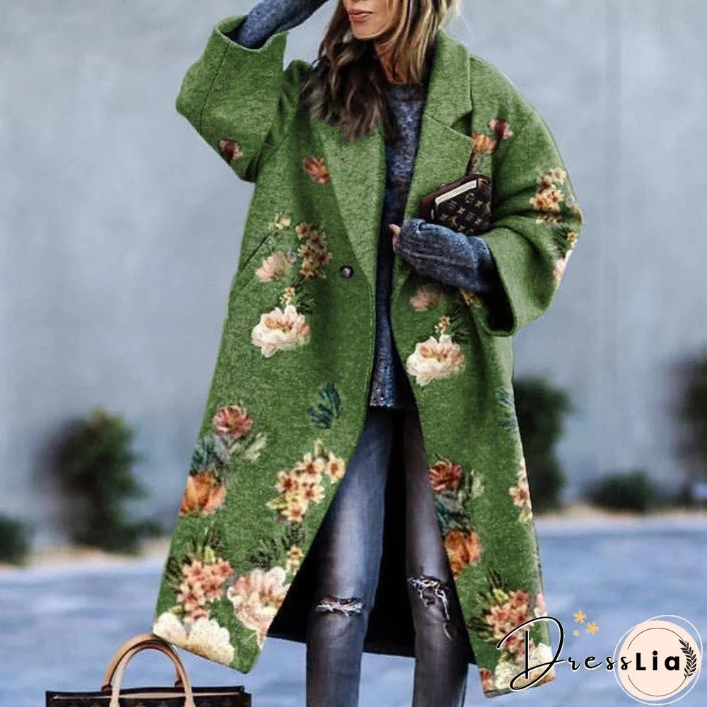 Women Winter Printed Woolen Coat