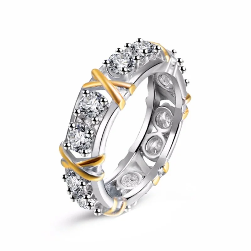 Luxury Metal Inlaid White Zircon Ring Electroplated Two Tone Women's Twist Pop Jewelry