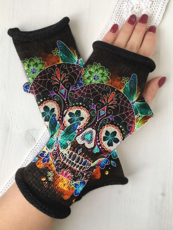 (Ship within 24 hours)Punk horrible printed knitted warm gloves