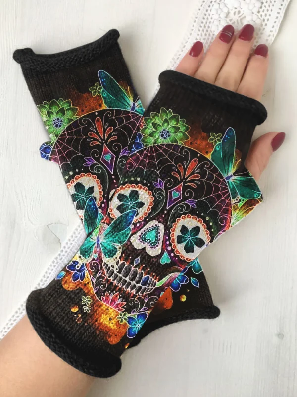（Ship within 24 hours）Punk horrible printed knitted warm gloves