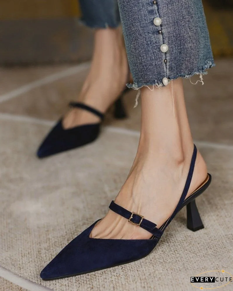 Pointed Toe Slingback Suede Pyramid Heels