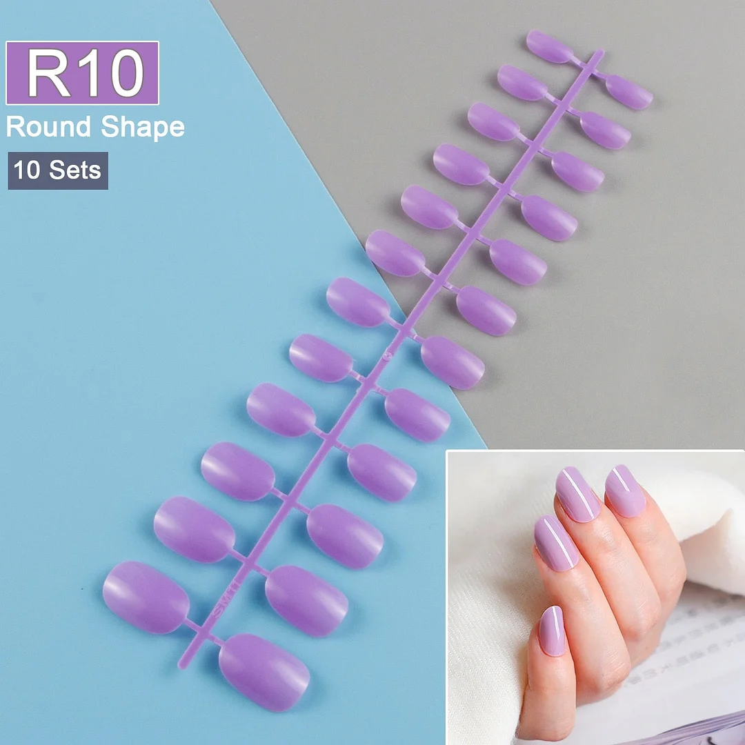 10 Sets/Pack Mixed Solid Colors Coffin Round Square Almond Shape False Nails Full Cover Nail Tips Short Fake Nails Tip Manicure-Nail Inspo