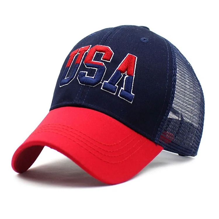 Letter Embroidery American Flag Sun Protection Outdoor Dad Hat Stitching Color Summer Men Trucker Cap Men Baseball Cap