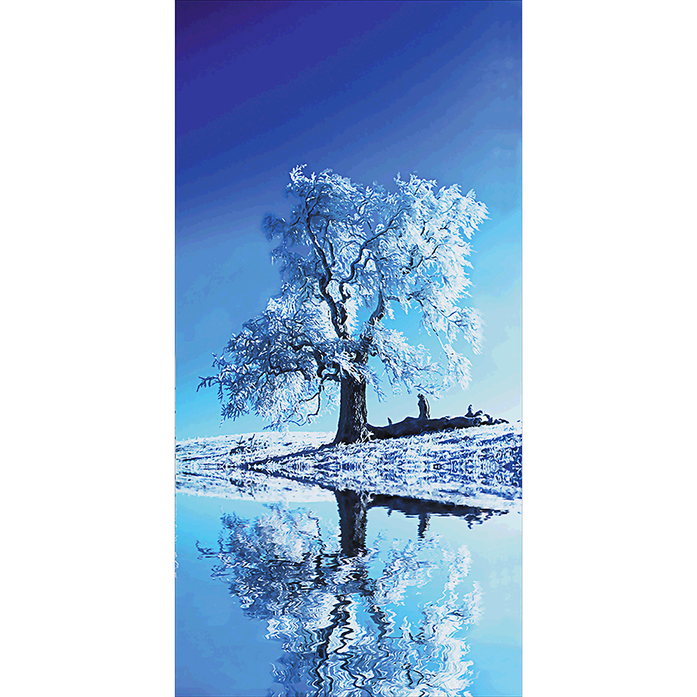 

45*85CM - Round Drill Diamond Painting - Snow Tree Reflection, 501 Original