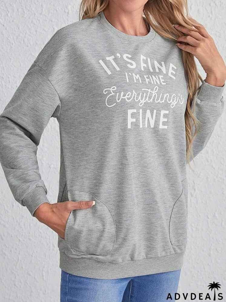 Slogan Graphic Drop Shoulder Sweatshirt
