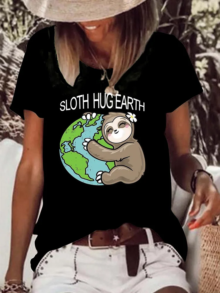 Sloth Hug Earth Raw Hem Tee