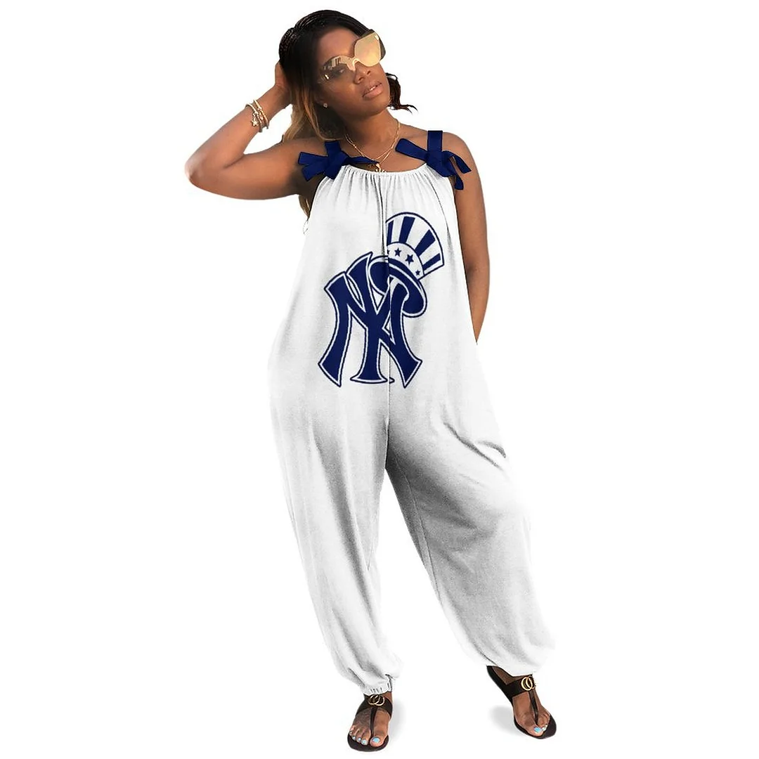 Women Plus Size Jumpsuits Loose Casual Print Retro Strappy Jumpsuit in Pattern,Blue