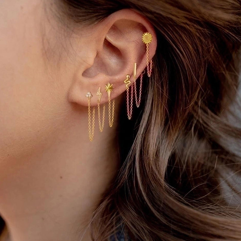 925 Sterling Silver Gem Geometric Earrings