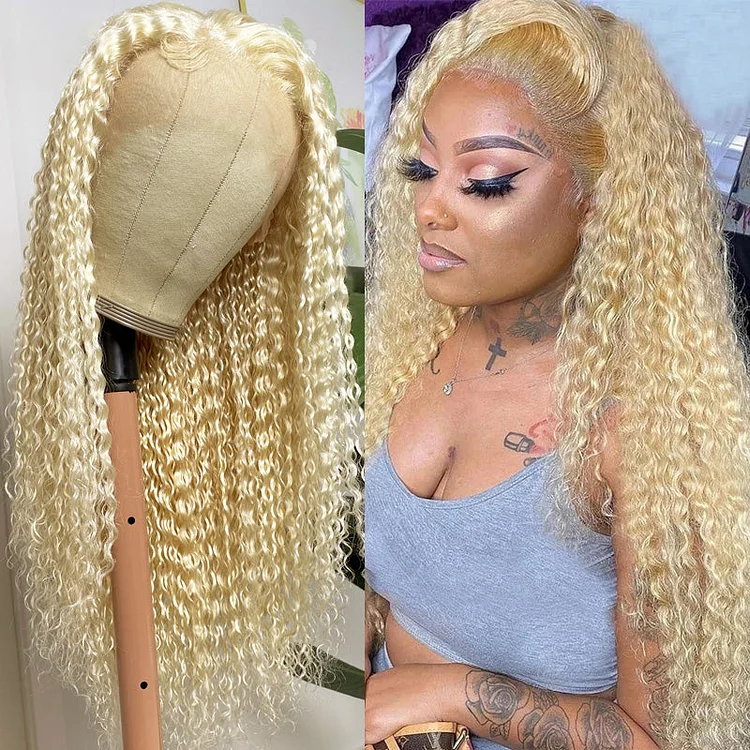 Jerry Curl Honey Blonde Color 613 Lace Front Wig Pre Plucked for Women