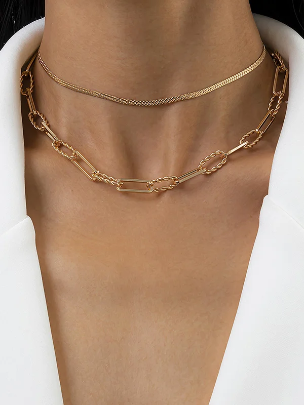 Chains Double Layered Solid Color Necklaces Accessories