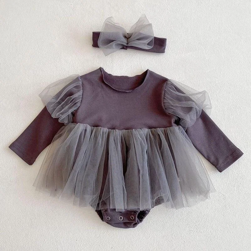 New 2021 Spring Autumn Infant Baby Girls Lace Rompers + Hat Clothing Kids Girl Long Sleeve Rompers Clothes