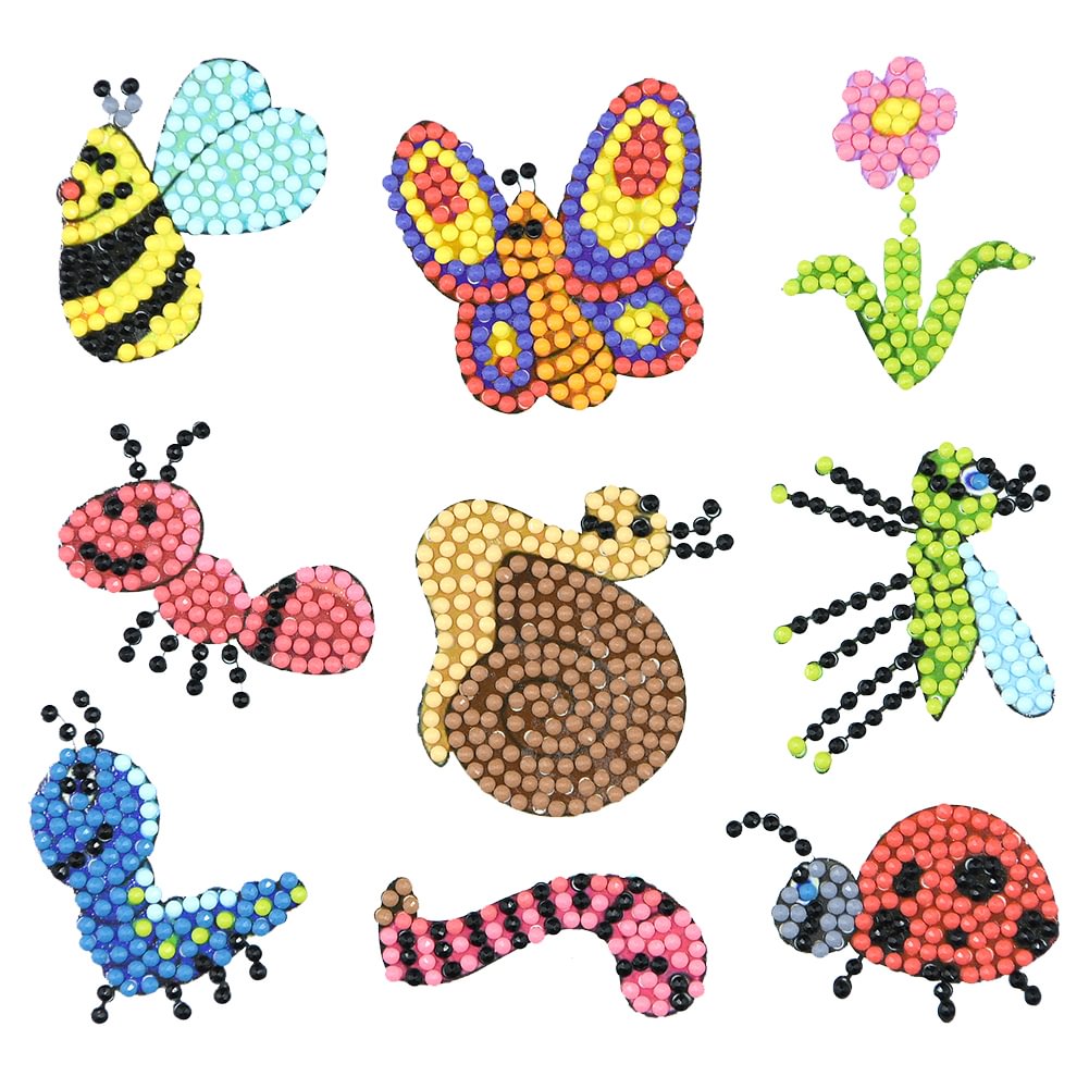 9pcs DIY Round Drill Diamond Painting Insect Animals Set Kids Toy Stickers