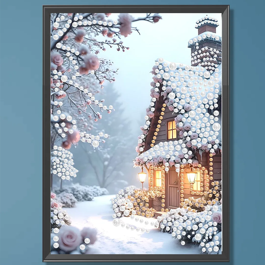 Pearl Painting Kit for Adults Snow Flower House 11.81x15.75in