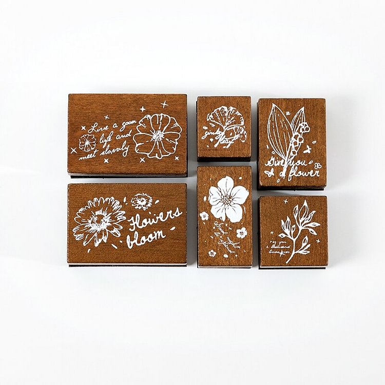 JOURNALSAY 6 Pcs Vintage Literary Plant Wooden Rubber Stamp Cute Journal