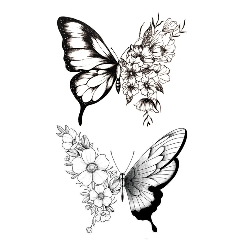 Waterproof Temporary Tattoo Stickers Butterfly Tiger Feather Design Tattoo Children Black Body Art Fake Tattoos for Men Women