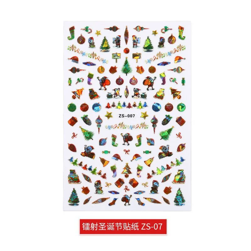 New Laser Christmas Nail Art Sticker Waterproof Adhesive Nail Decal Explosion Style Christmas Nail Art Ornament Nail Accesoires-Nail Inspo