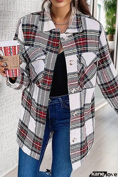 Plaid Pocketed Button Up Jacket