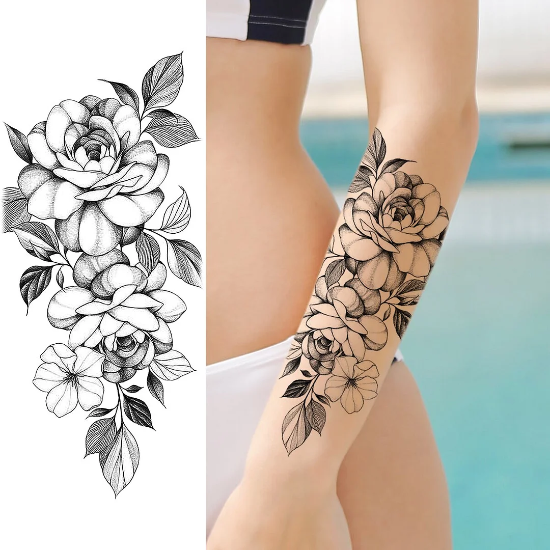 Sdrawing Peony Flower Moon Temporary Tattoos For Women Adult Rose Daisy Crown Fake Tattoo Fashion Washable Half Sleeve Tatoos