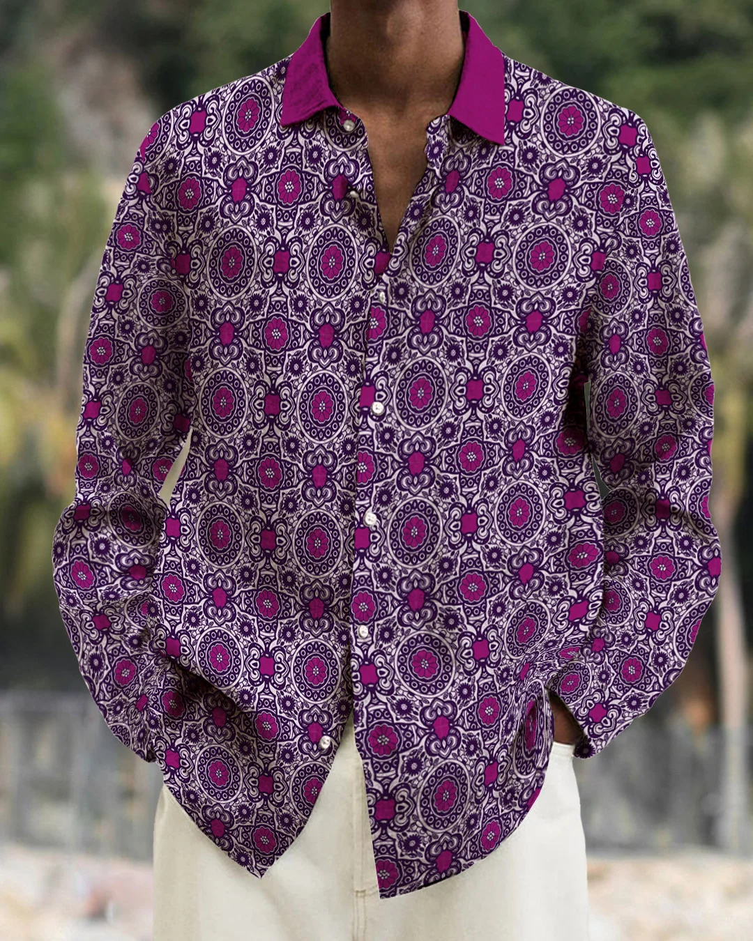 Men's cotton&linen long-sleeved fashion casual shirt 4309