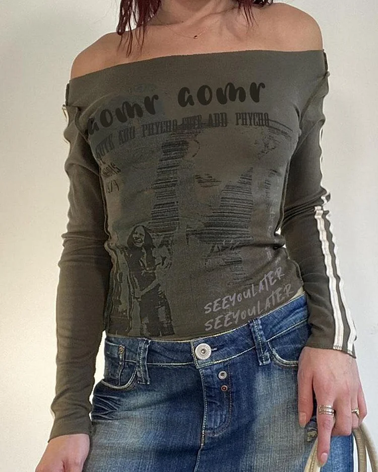 Grunge newest graphic off shoulder top