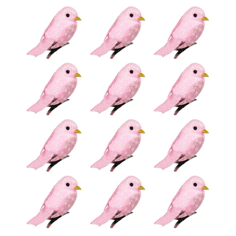

12pcs/set Foam Artificial Glitter Birds Christmas Garden Decor Craft Toys, Pink, 501 Original
