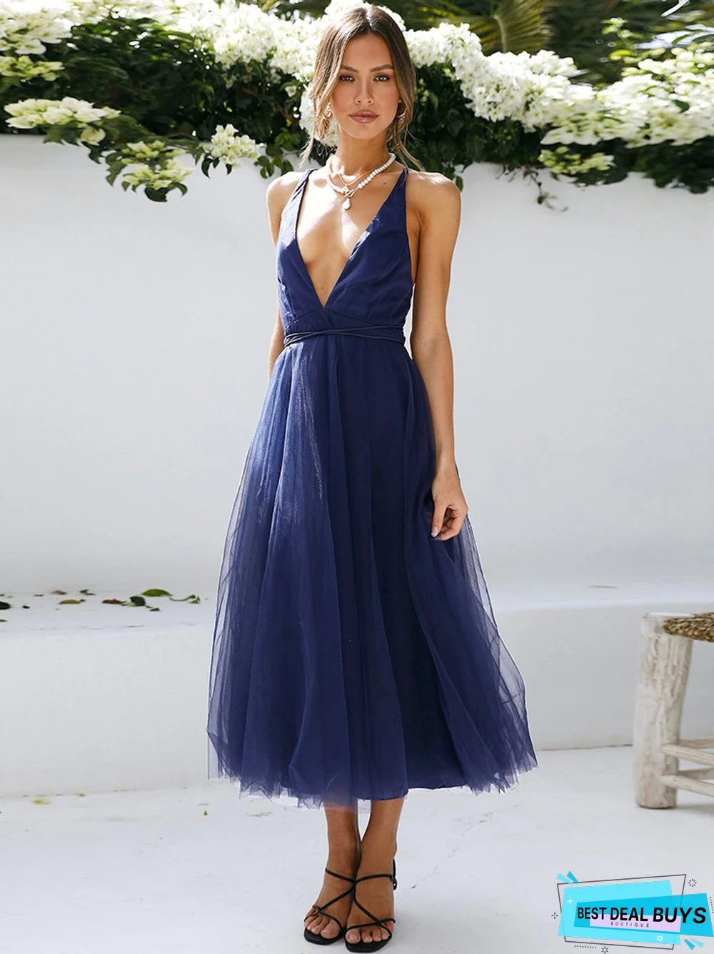 Women's New Summer Sexy Mesh Skirt V-Neck Elegant Dress