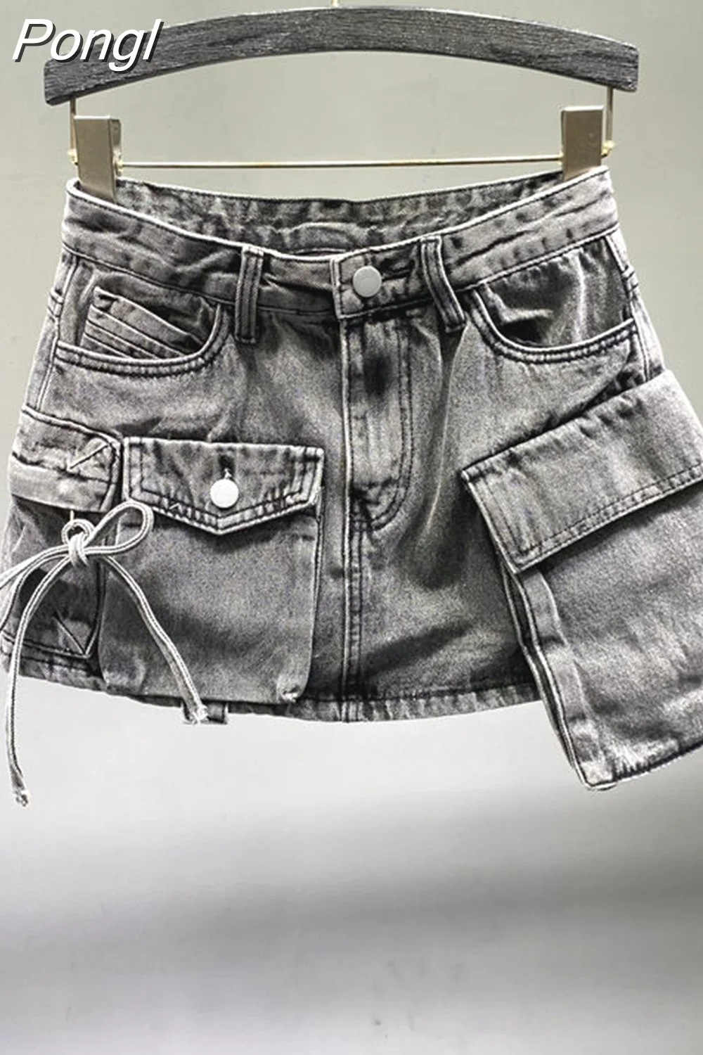 Pongl Fashion Irregular Pocket Cargo Denim Skirt Women Clothing Summer 2023 Sexy A-line Hip Skirts Female Bottoms Streetwear