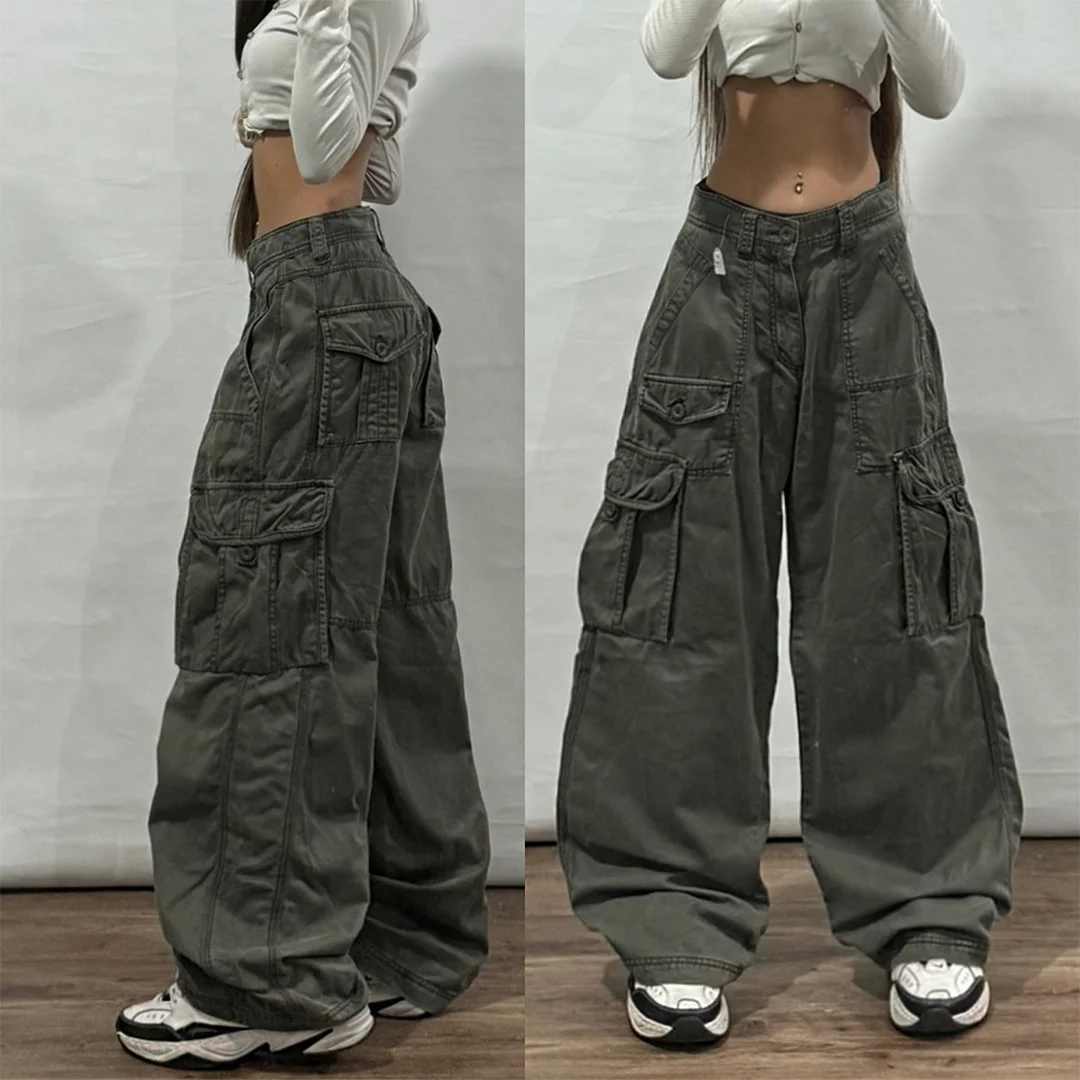 Women's Vintage Plain Pocket Casual Y2K Loose Pants / DarkAcademias /Darkacademias