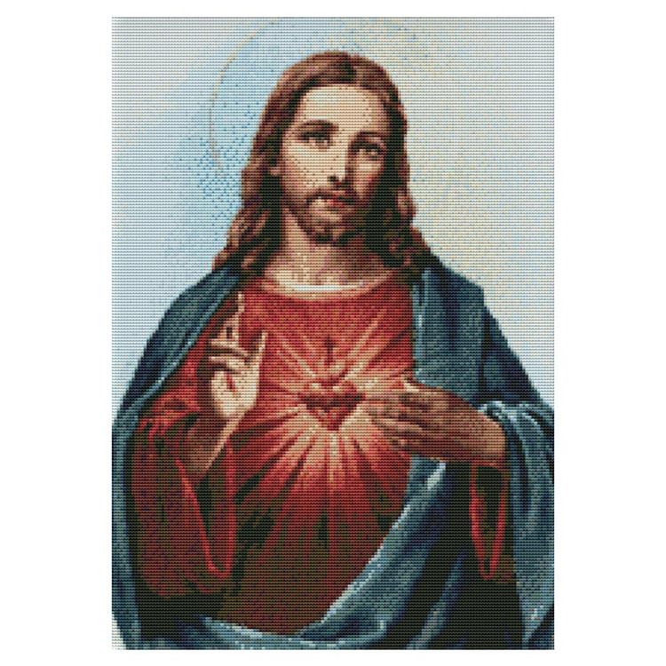 Joy Sunday - Jesus - 14CT 2 Strands Threads Printed Cross Stitch Kit - 34x47cm(Canvas)