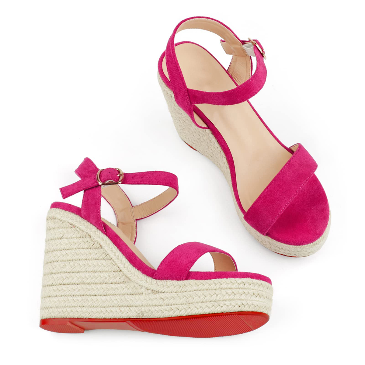 115mm/4.5" Women's Fashion Platform Wedge Sandals Heeled Buckle Shoes Red Bottom Sandals-vocosishoes