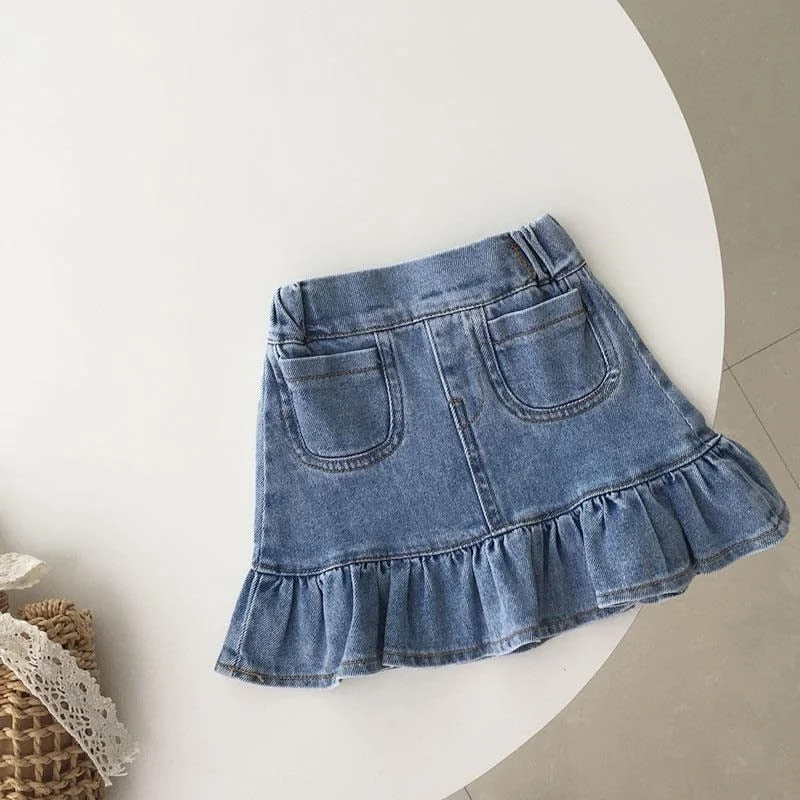 Fashion Baby Girl Casual High Waist Jean Skirt Tight Ruffle Toddler Child Cotton Denim Skirt Summer Baby Clothes 1-10Y