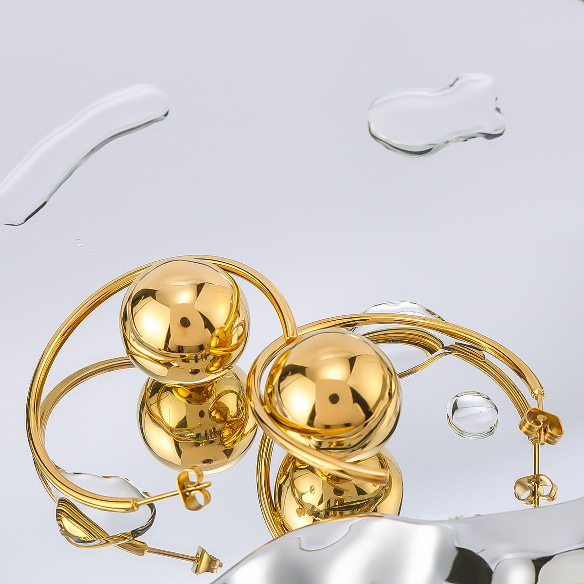IG Style Sphere Geometric Stainless Steel Electroplating Earrings