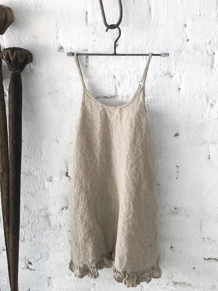 Flounce Hem Sling Women Linen Top