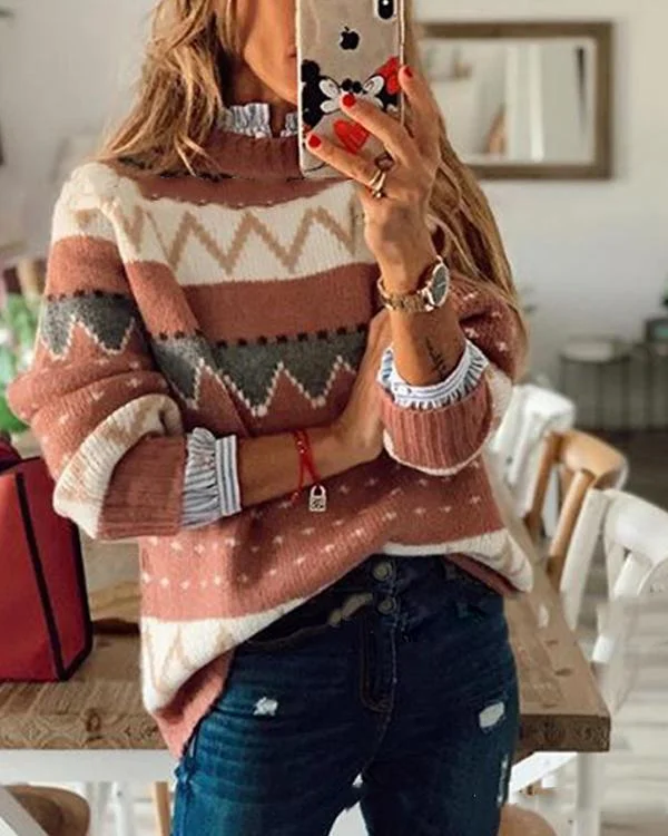 Women's Fashion Geometric Print Sweater