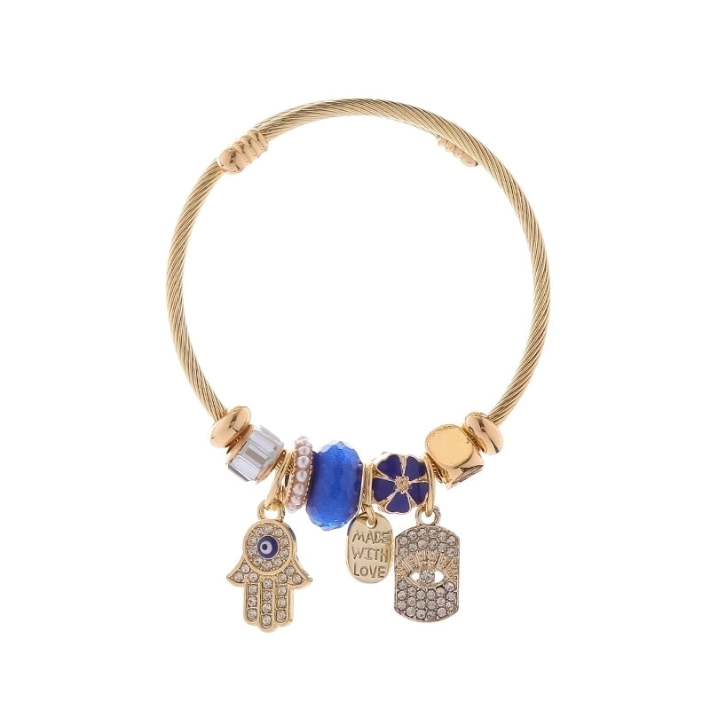 Elegant Devil’S Eye Palm 304 Stainless Steel Alloy Gold Plated Rhinestones Bangle In Bulk