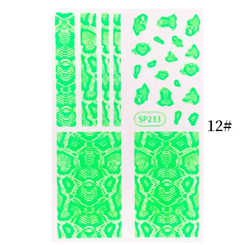 1PC Zebra Serpentine 3D Nail Stickers Fluorescence Green Leopard Prints Sliders Animal Skins Nail Art Decoration For Manicures