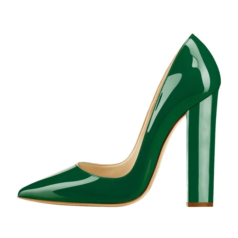 Onlymaker Women's Pumps Pointed Toe Block Classic 12cm High Slip On Thick Heels Wedding Office Dress Big Size Chunky Lady Pumps