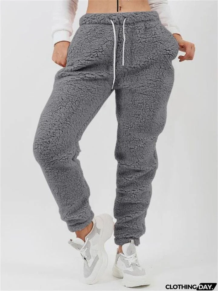 Female Cosy Solid Color Plush Sleepwear Pants