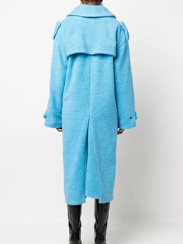 Toloer Toloer 2024 New Fashion Hollow Design Sense Kink Waist Show Thin Long Blue Plush Coat Female-Outfit Ideas
