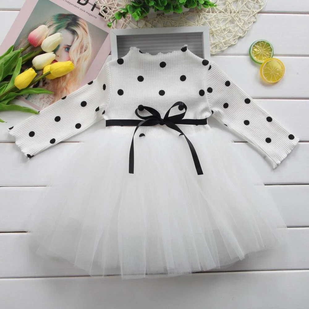 Long Sleeve Baby Girl Dress Newborn Infant Baby Princess Birthday Party Dress Polka Dot Tutu Ball Gown Autumn Baby Girl Clothes