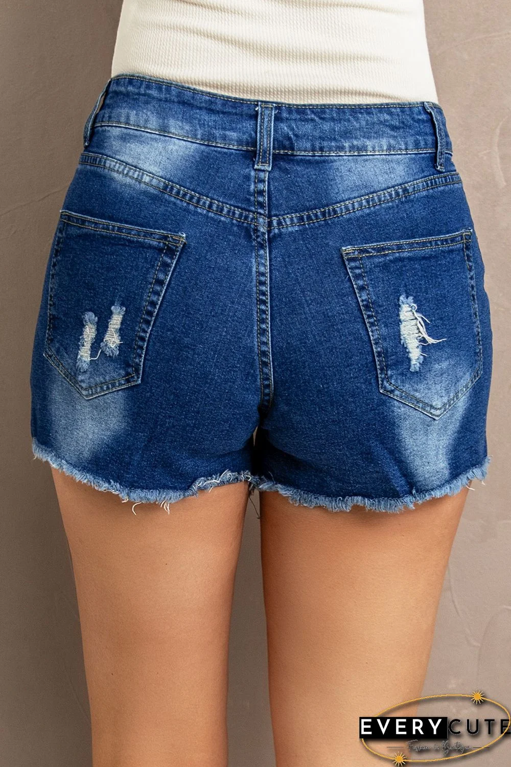 Lace Splicing Distressed Denim Shorts