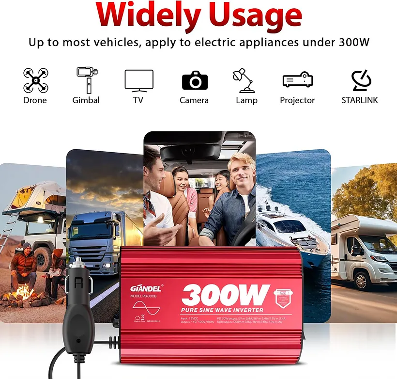 Car Inverter With USB-C – PD30W Pure Sine Travel Power