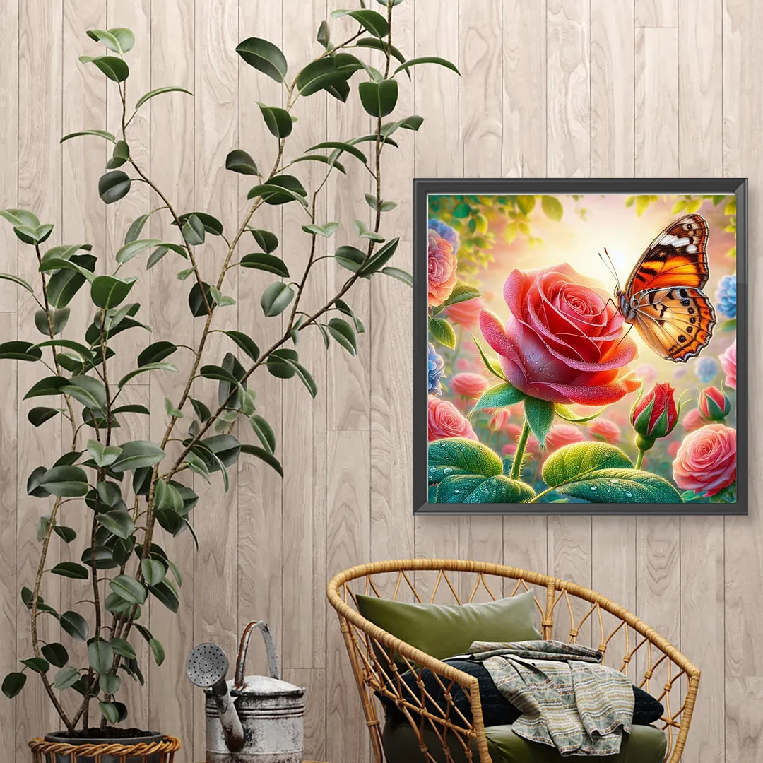 Diamond Painting - Full Round Drill - Rose & Butterfly(Canvas|30*30cm)