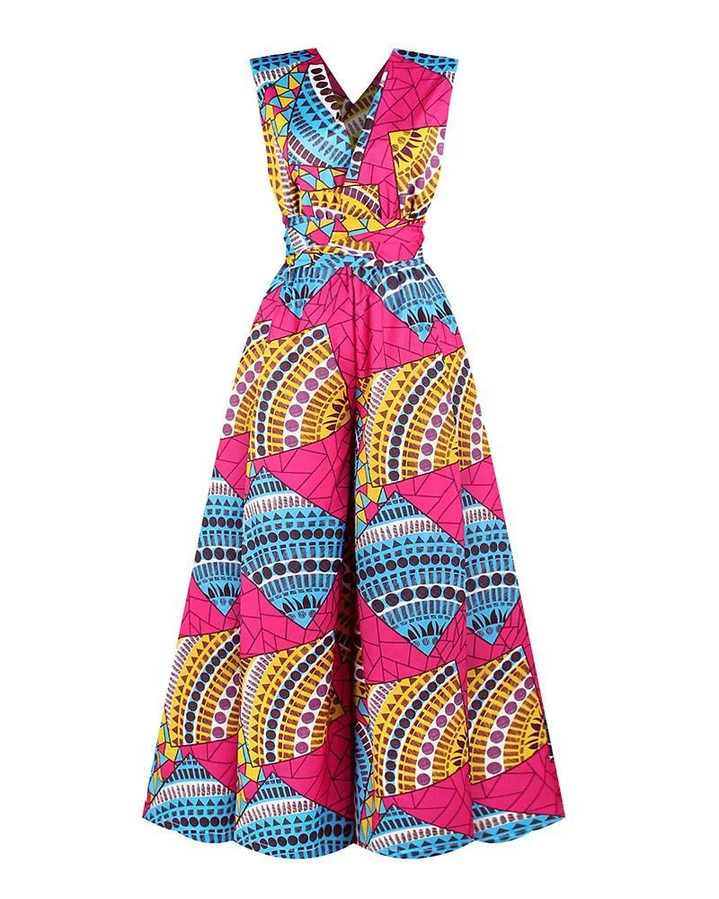 Versatile Printed Lace-Up Jumpsuit