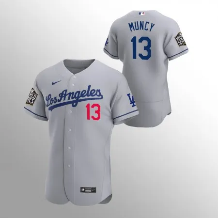 Men's Los Angeles Dodgers #13 Max Muncy Grey 2020 World Series Bound stitched Jersey RE8F