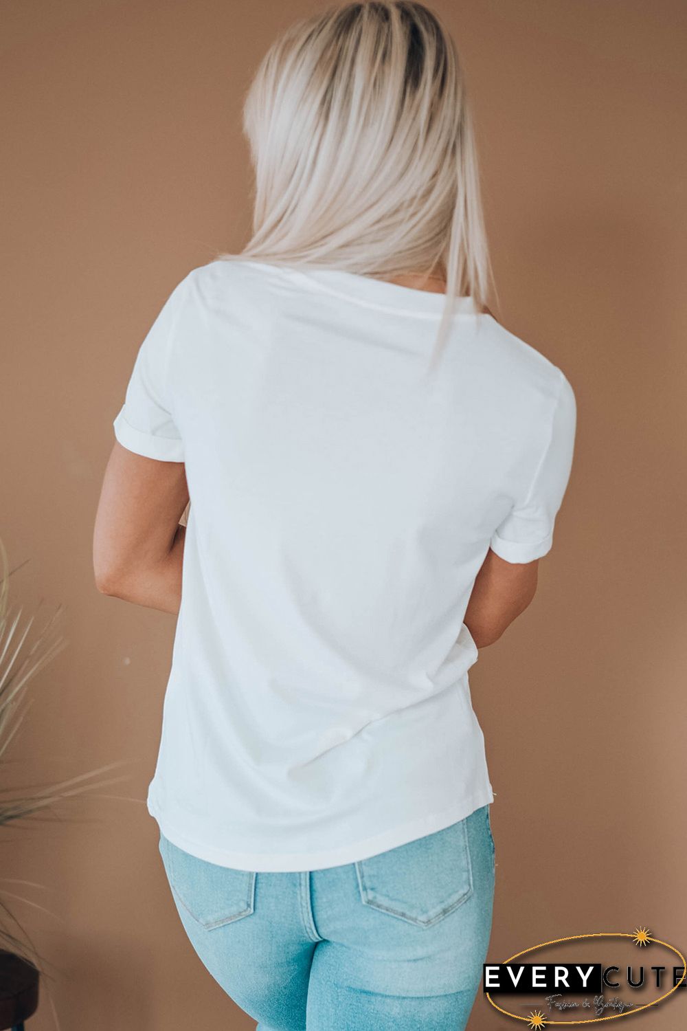 White MOMSTER Letter Print Short Sleeve T Shirt