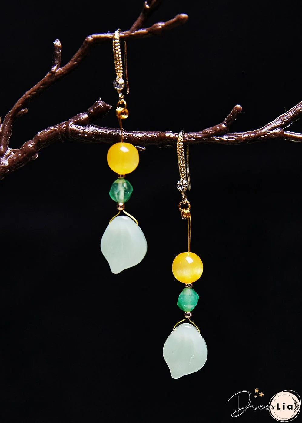 Unique Naturally Jade And Beeswax Drop Earrings