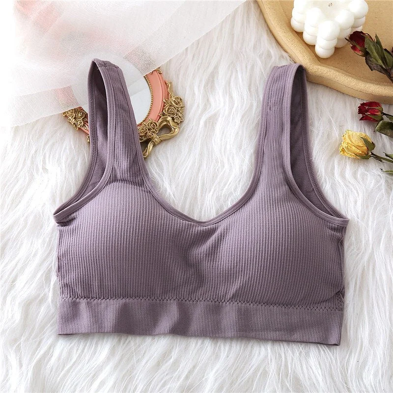 FINETOO Seamless Tops Set High Waist Panties Women Wireless Underwear Suit Soft Padded Bras Set S-XL Backless Bralette Lingerie