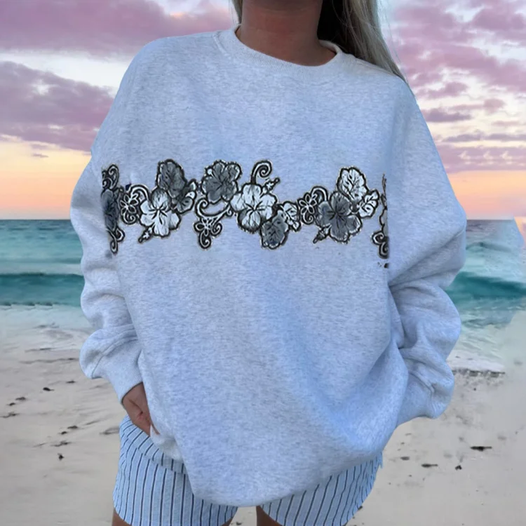 Casual Resort Printed Oversize Sweatshirt