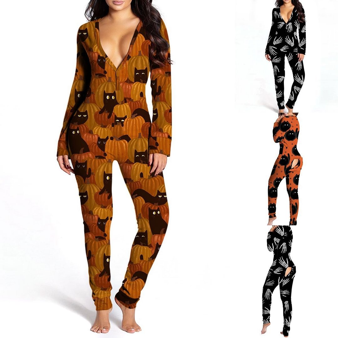 Women Butt Patch Pajamas Printed Bodysuits Halloween Realistic Butt Patch Jumpsuit -Pajamasbuy